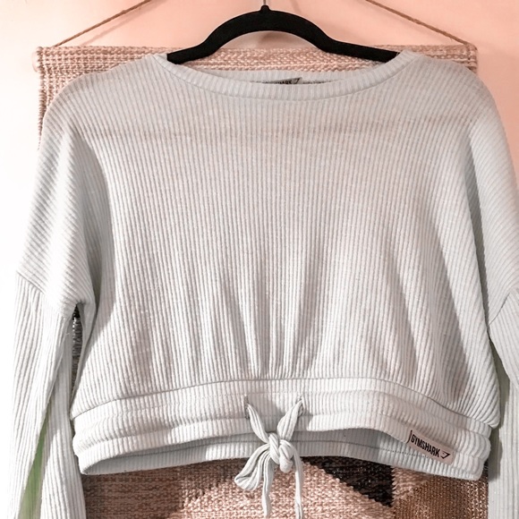 Gymshark Sweaters - GYMSHARK MINT GREEN RIBBED LOUNGE CROPPED HOODIE